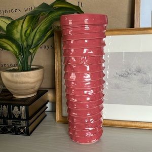 Vintage Studio Pottery Pink Coil Vase - Large 13”